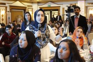 Ashwaq Masoodi asking a question during the Women Empowerment Conference