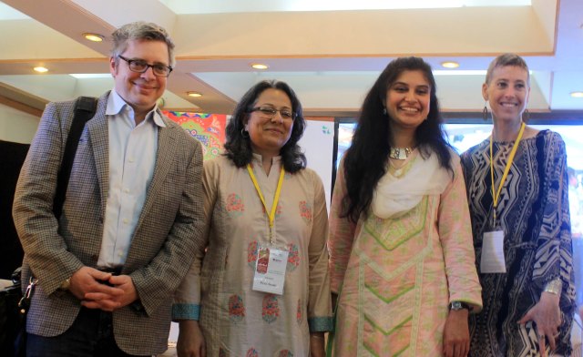 (From Left to Right) Pulitzer Prize winning Author Paul Harding, Theatre Wallay Director Fizza Hassan, Fulbright Alumna Ayesha Fazlur Rehman and US Embassy’s Cultural Attaché Judith Ravin