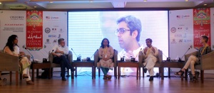 (From Left to Right) Fulbright Alumna Ayesha Fazlur Rehman, Pulitzer Prize winning Author Paul Harding, Theatre Wallay Director Fizza Hassan, Bilal Tanveer Author ‘The Scatter Here is Too Great’ and US Embassy’s Cultural Attaché Judith Ravin during the session