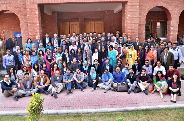 Alumni gathered outside the Fulbright Center in Lahore on the last day of the conference