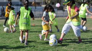 Girls participate in a football training session at “Go Girl Pakistan”