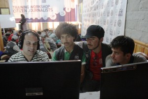 Students learning video editing from Trainer Majid Ali Khan