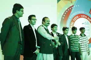 Winning participants--LACAS Students receiving the top prize from Chief Guest Rana Mashood