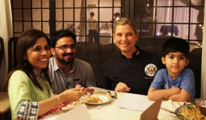 (From Right to Left) U.S Celebrity Chef Mary Sue Milliken, Manager Food and Beverages at U.S Embassy Waqas Anjum and Chef Shai about to taste a dish