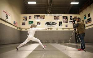 Shehzad Hameed shooting Pakistani-American saber fighter Hareem Ahmed