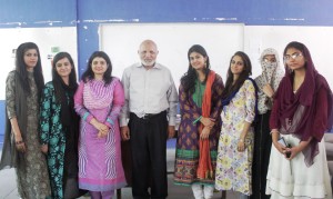 Dr. Abdul Rehman with faculty members and female students who took part in the project