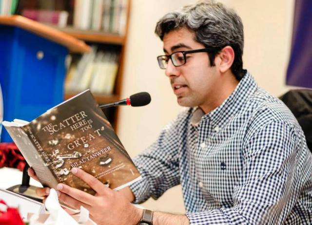 Fulbright Alumnus Bilal Tanweer reads from “The Scatter Here Is Too Great” at the United States Educational Foundation in Pakistan on 28 February, 2014. 