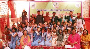 Organizers and volunteers at the close of the theater workshop at the government school in Liaquatabad