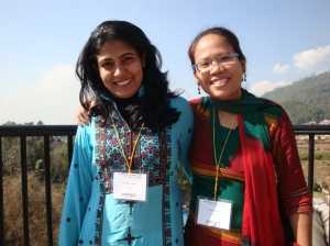 Journalists Exchange Program Alumna Veengas Mangi attends a cultural event with Suma Sangma, participant from Bangladesh in Nepal on Sunday, 8th December, 2013.