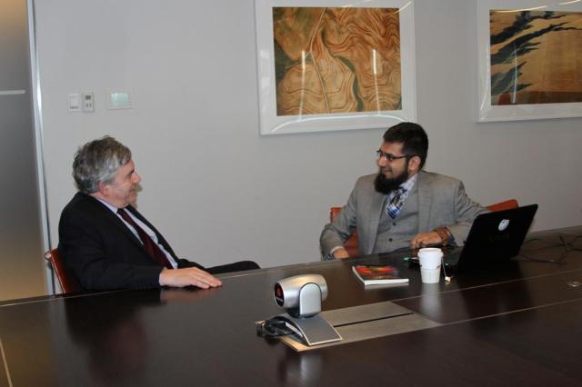 Fulbright Alumnus Dr. Zeeshan-ul-Hassan Usmani with Former U.K Prime Minister Gordon Brown at United Nations Headquarters on March 18th, 2015.